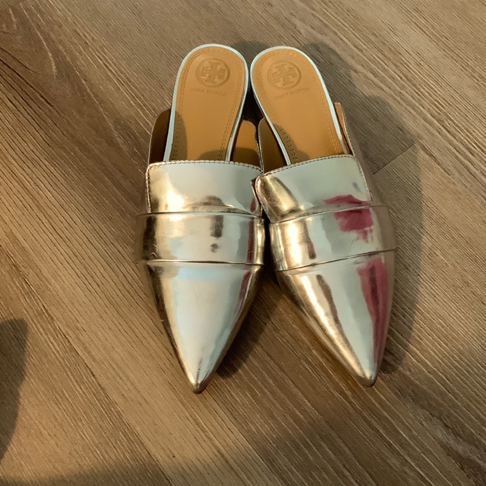 Silver Pointed Tory Burch Slides